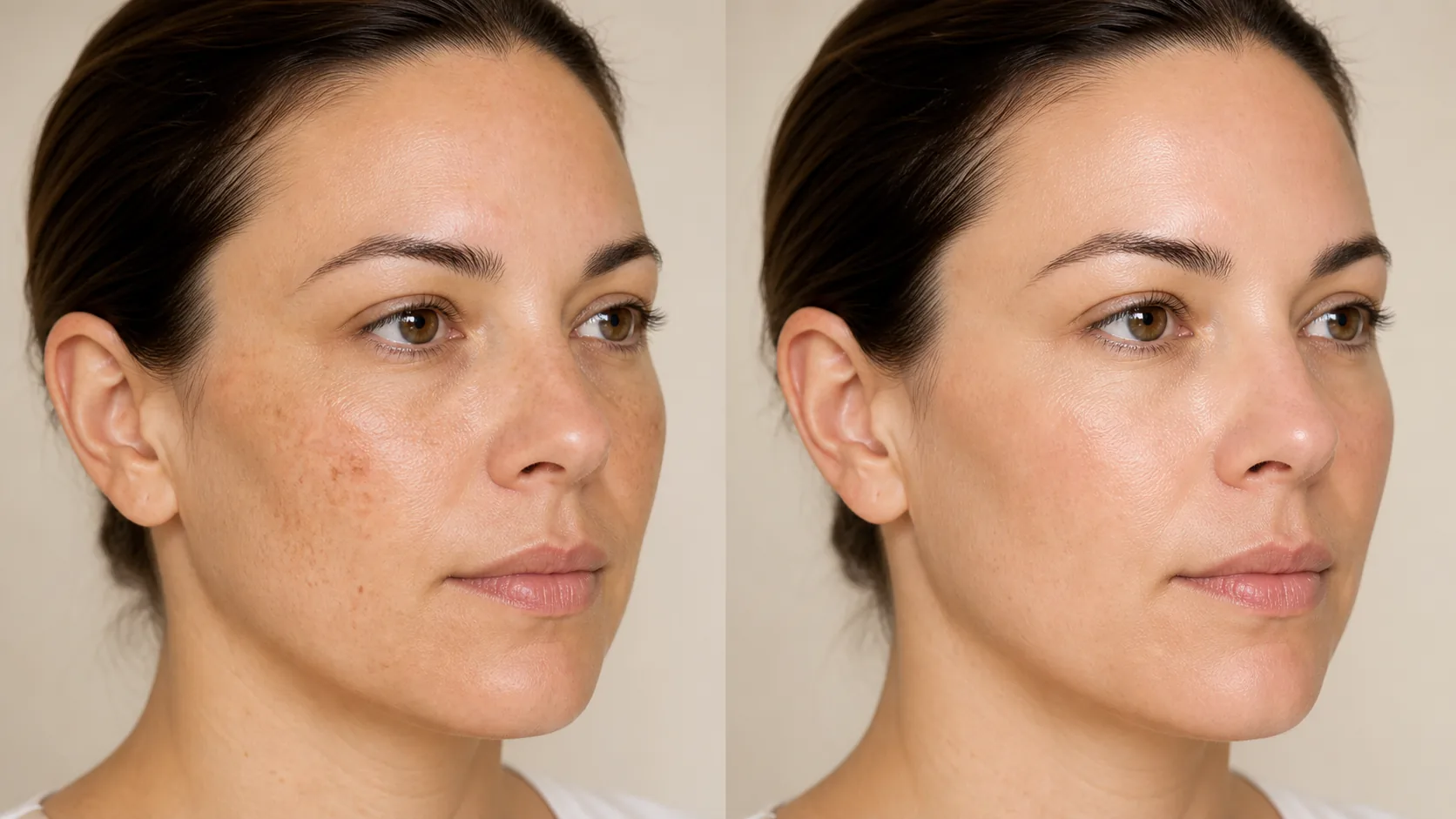 Before and after pigmentation treatment result showing brighter more even skin tone