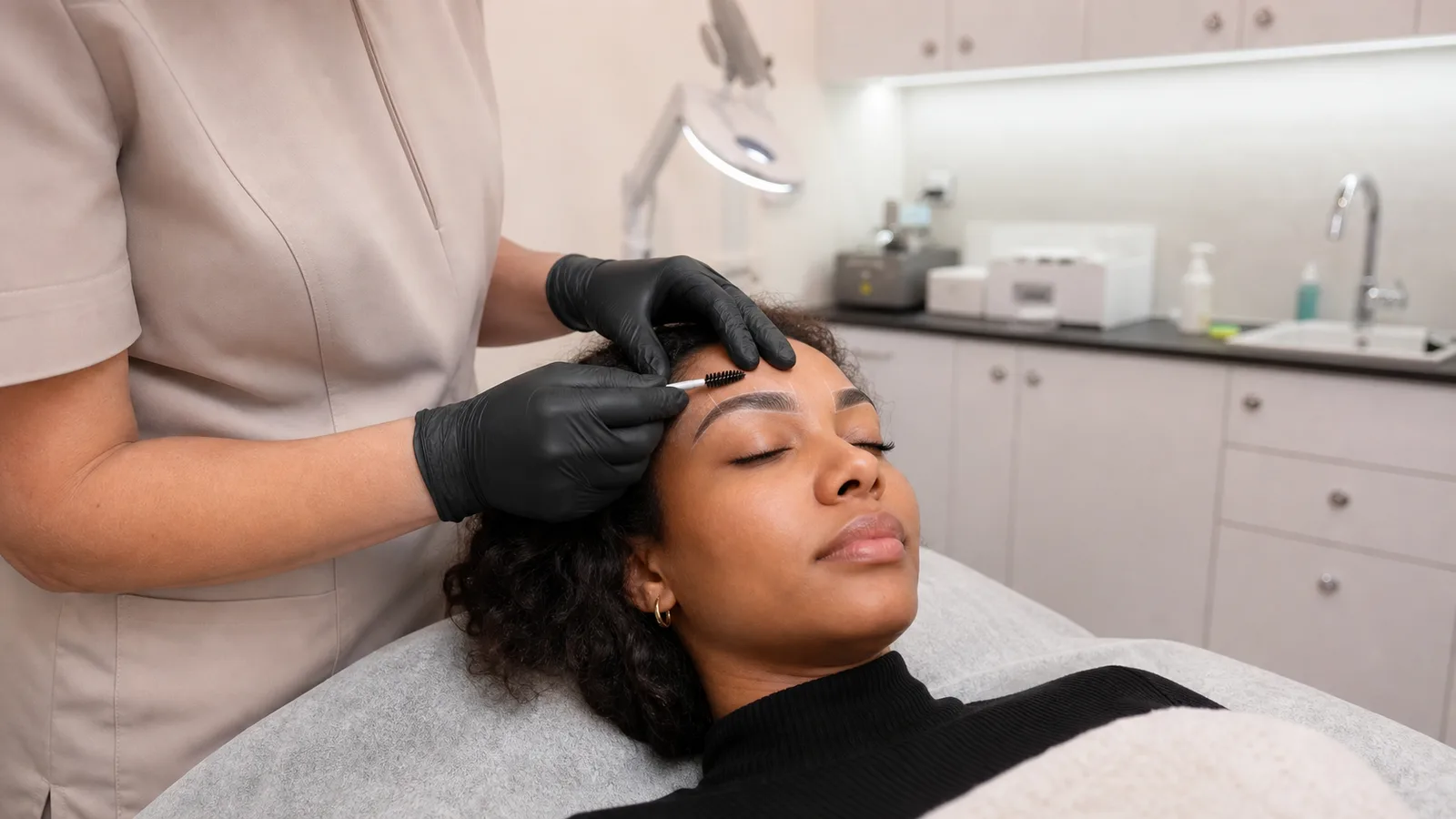 Professional eyebrow shaping treatment in the Beautique Artistry treatment room