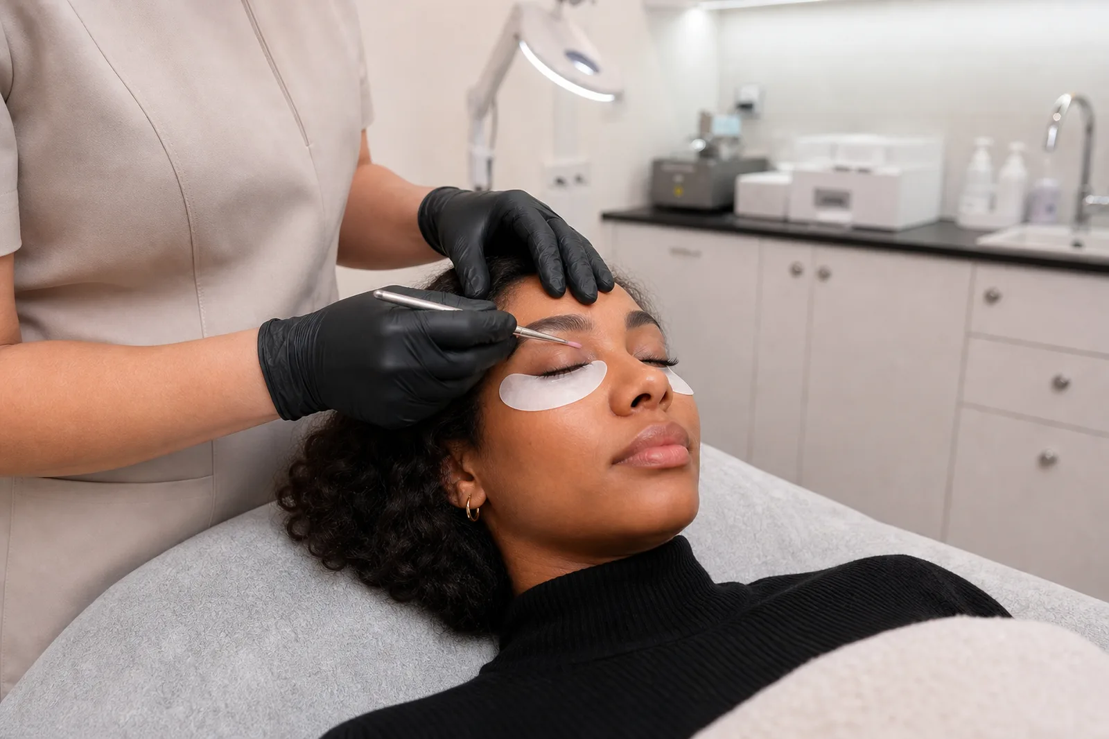 Professional eyelash treatment in the Beautique Artistry treatment room