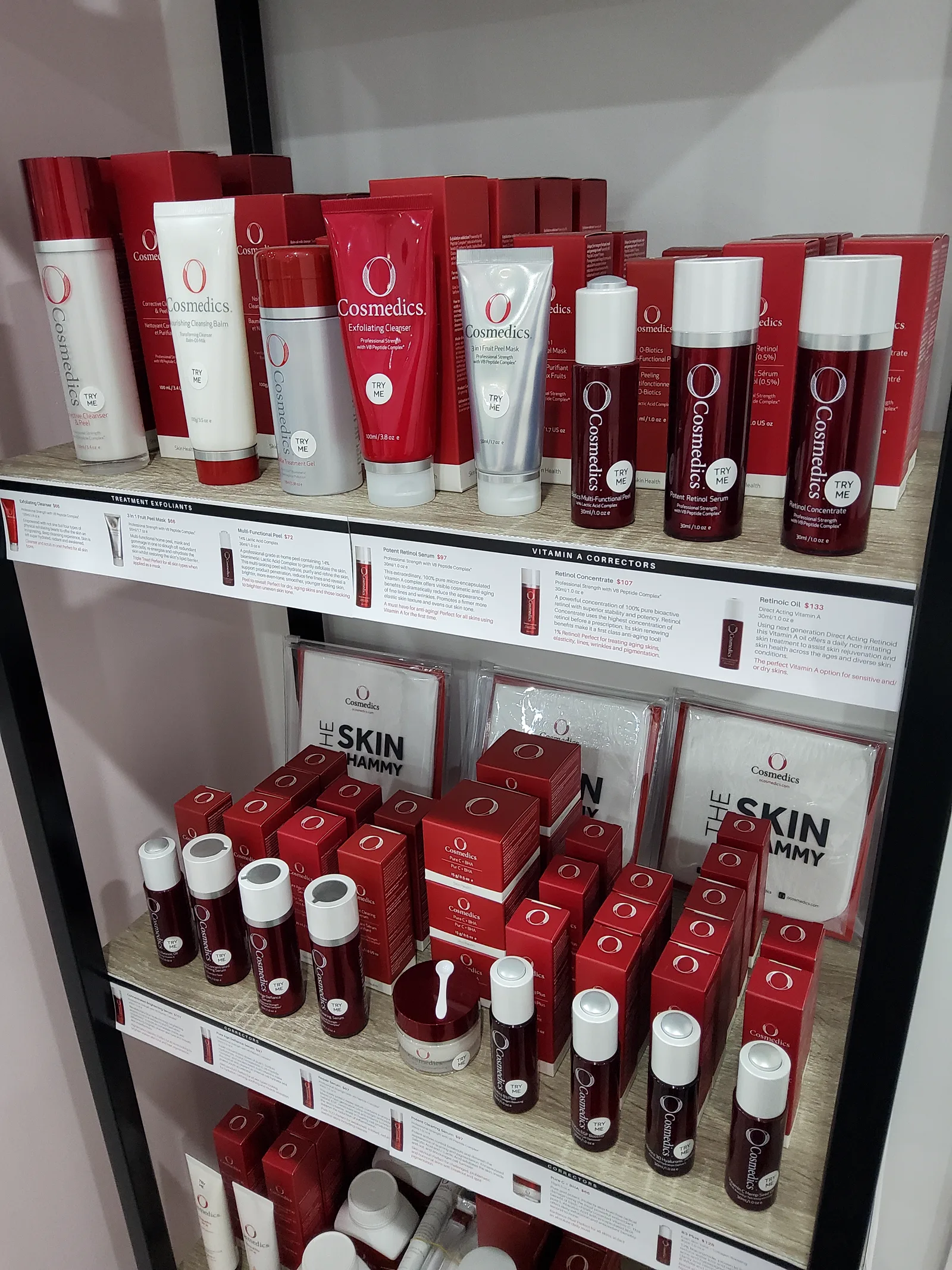 O Cosmedics professional skin care range displayed at Beautique Artistry